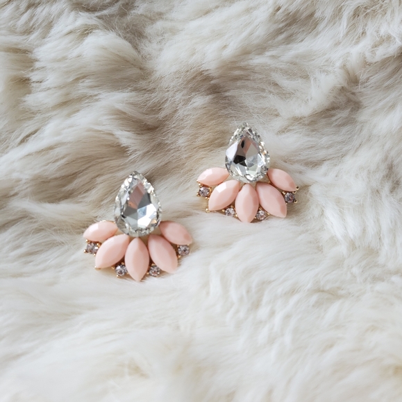 Blush Pink Gold CZ Statement Earrings stud - Picture 2 of 3